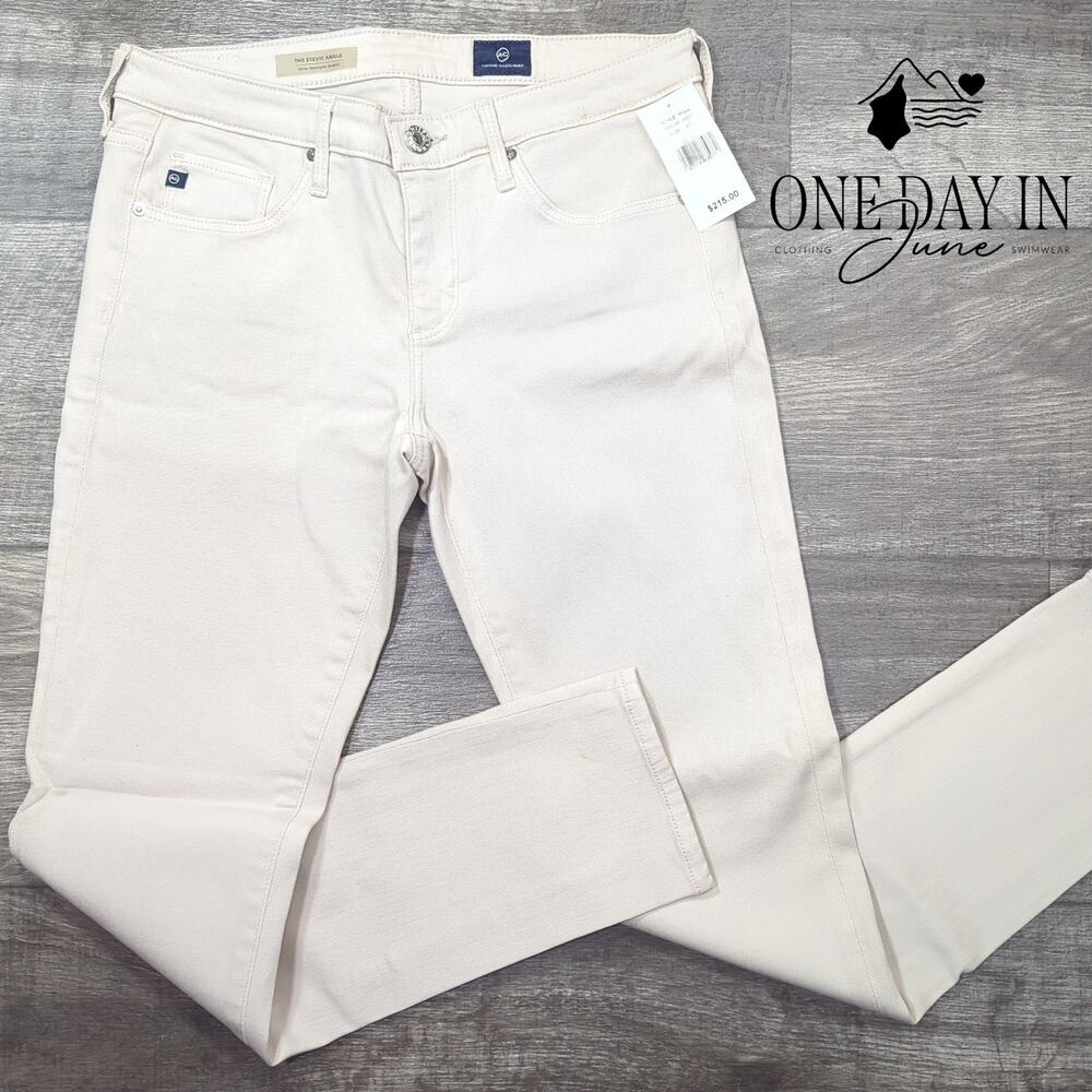 AG Adriano Goldschmied The Stevie Ankle Slim Straight Jean Cream NWT $215 Size 4